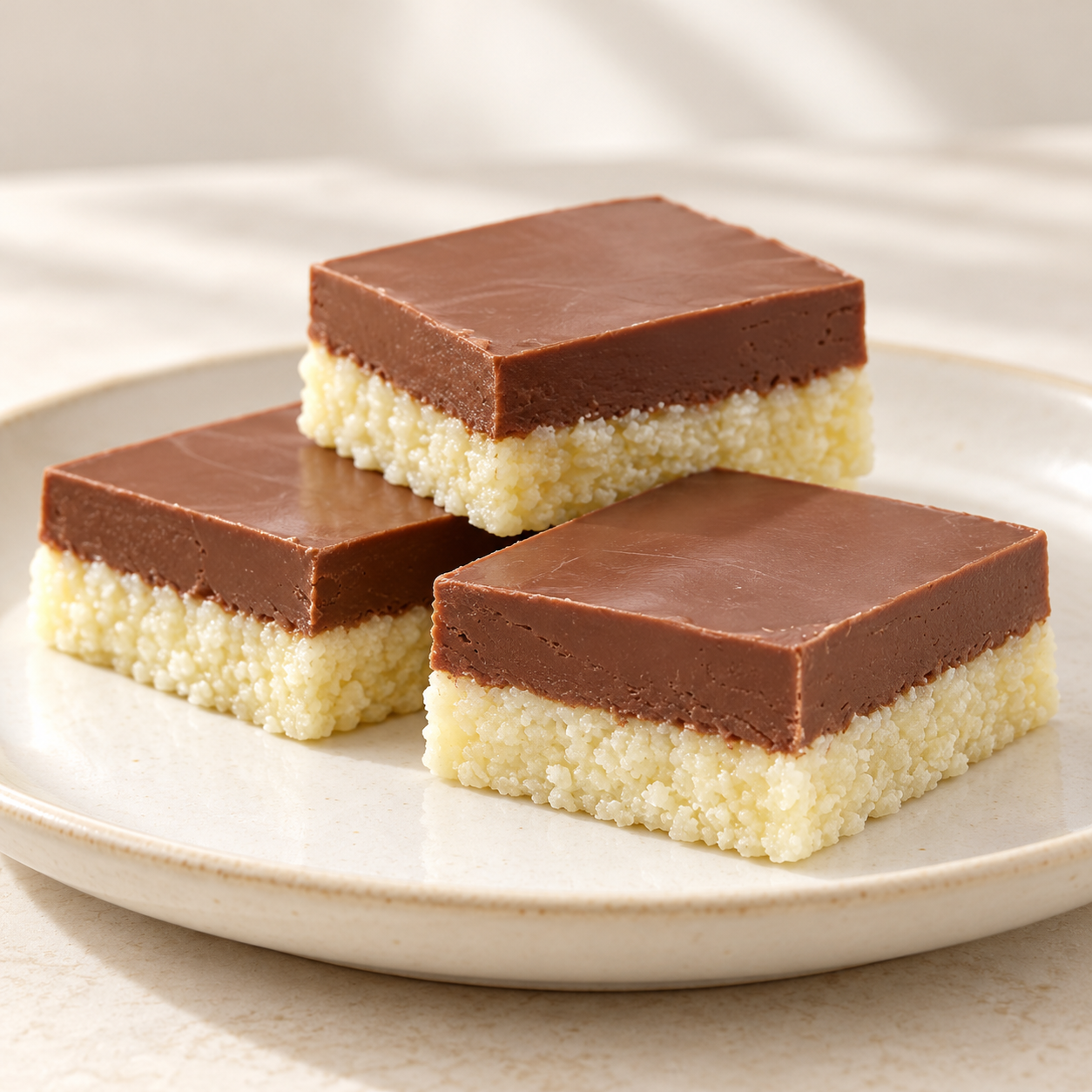 Chocolate barfi squares with a smooth chocolate top and white milk barfi base.